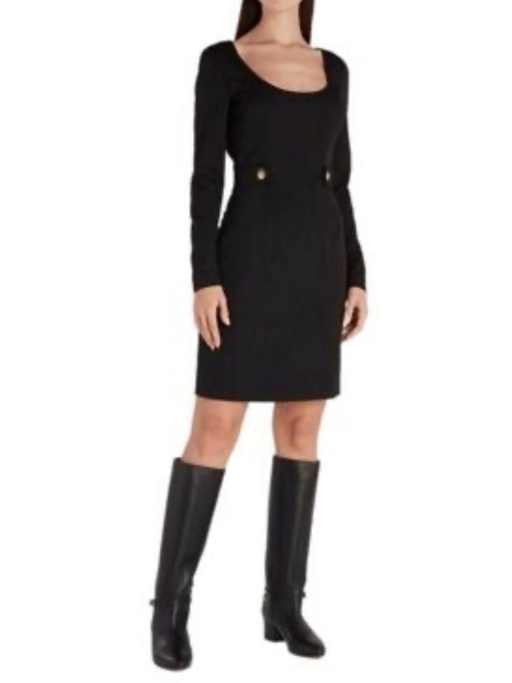 Roberto Cavalli Black Long Sleeve Scoop Neck Sheath Dress EU3 8 US 2 - Picture 1 of 9